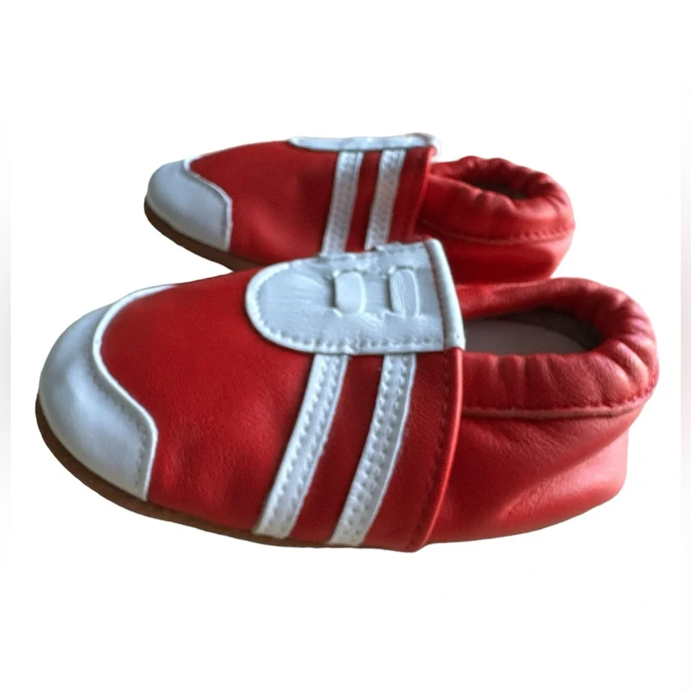 Baby Boy & Girl Leather Shoes Toddler Soft Sole First Walking Crib Red & White